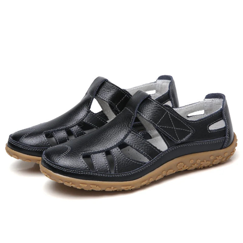 Sandali in pelle comodi con chiusura in velcro – Scarpe estive traspiranti per donne