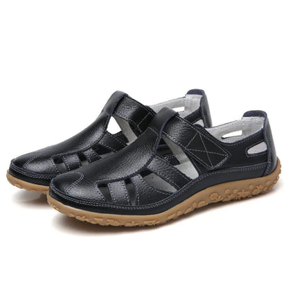 Sandali in pelle comodi con chiusura in velcro – Scarpe estive traspiranti per donne