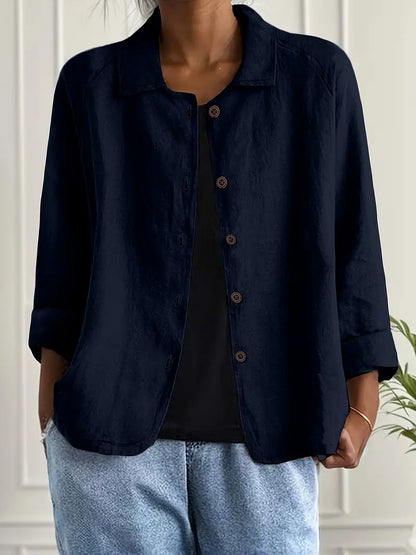 Blusa leggera in lino con bottoni e taglio morbido per donne – Traspirante ed Elegante