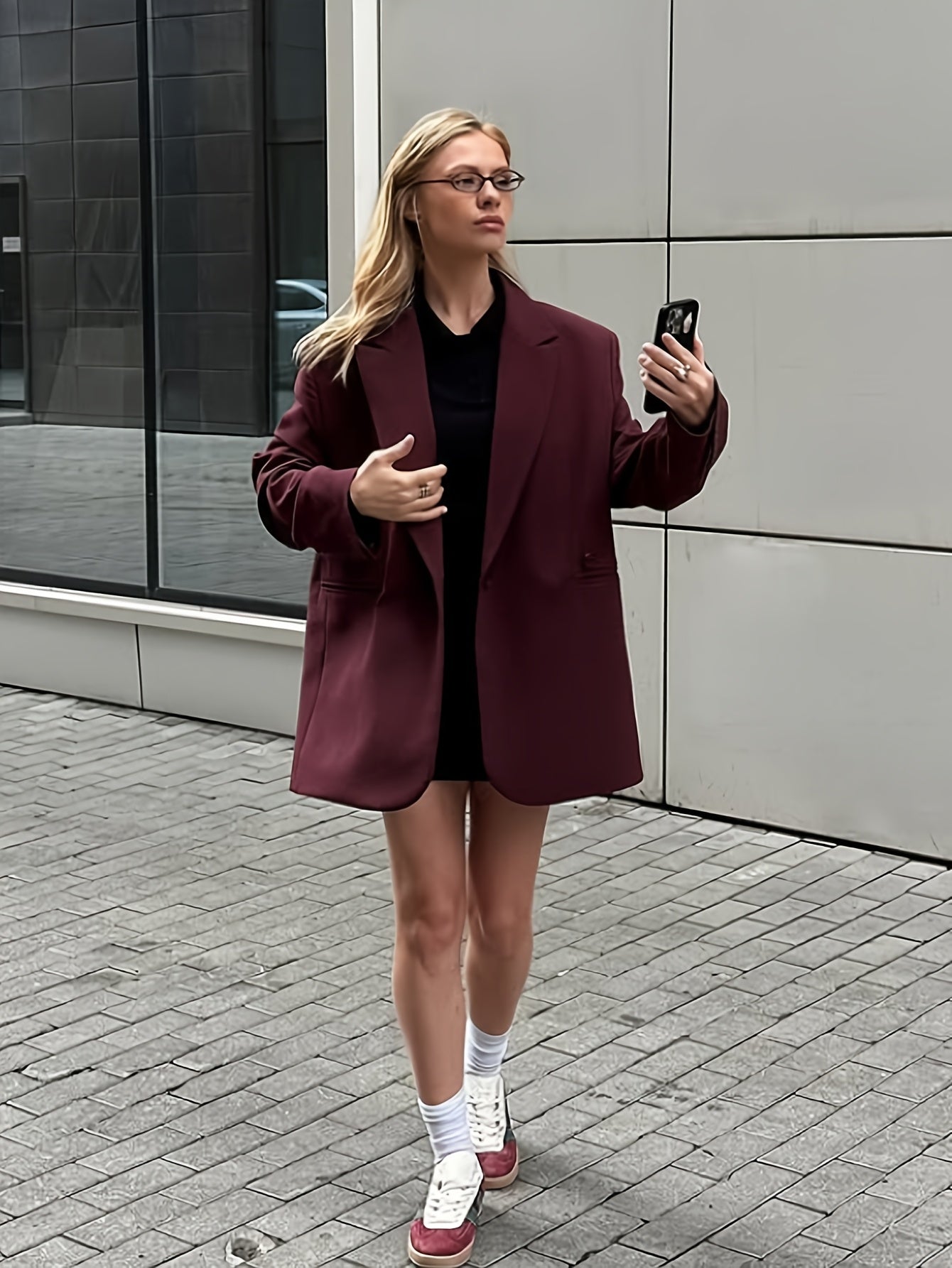 Iréva - Blazer Oversize Classico Bordeaux per Donne – Giacca di Transizione