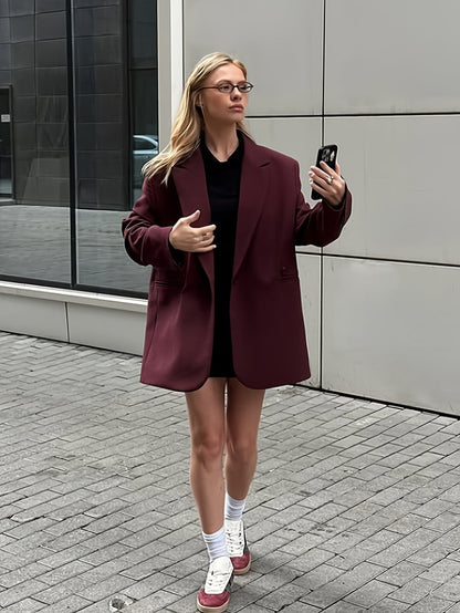 Iréva - Blazer Oversize Classico Bordeaux per Donne – Giacca di Transizione