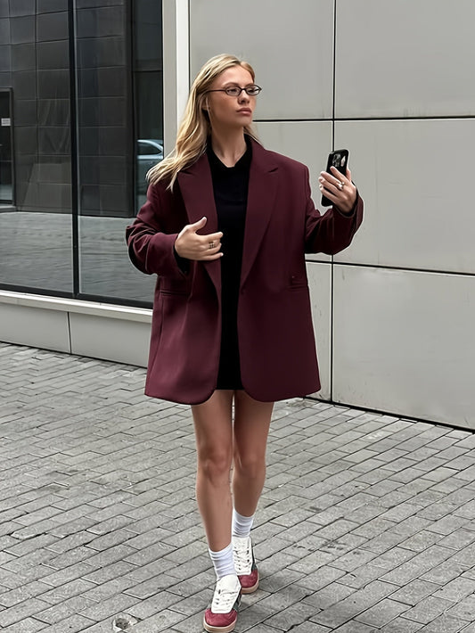Iréva - Blazer Oversize Classico Bordeaux per Donne – Giacca di Transizione