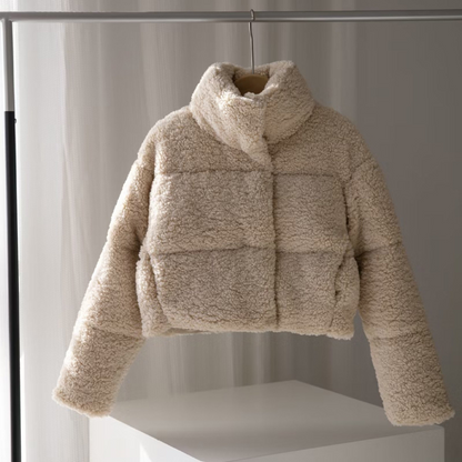 Firenze - Giacca corta in teddy, morbida ed elegante, con colletto e zip