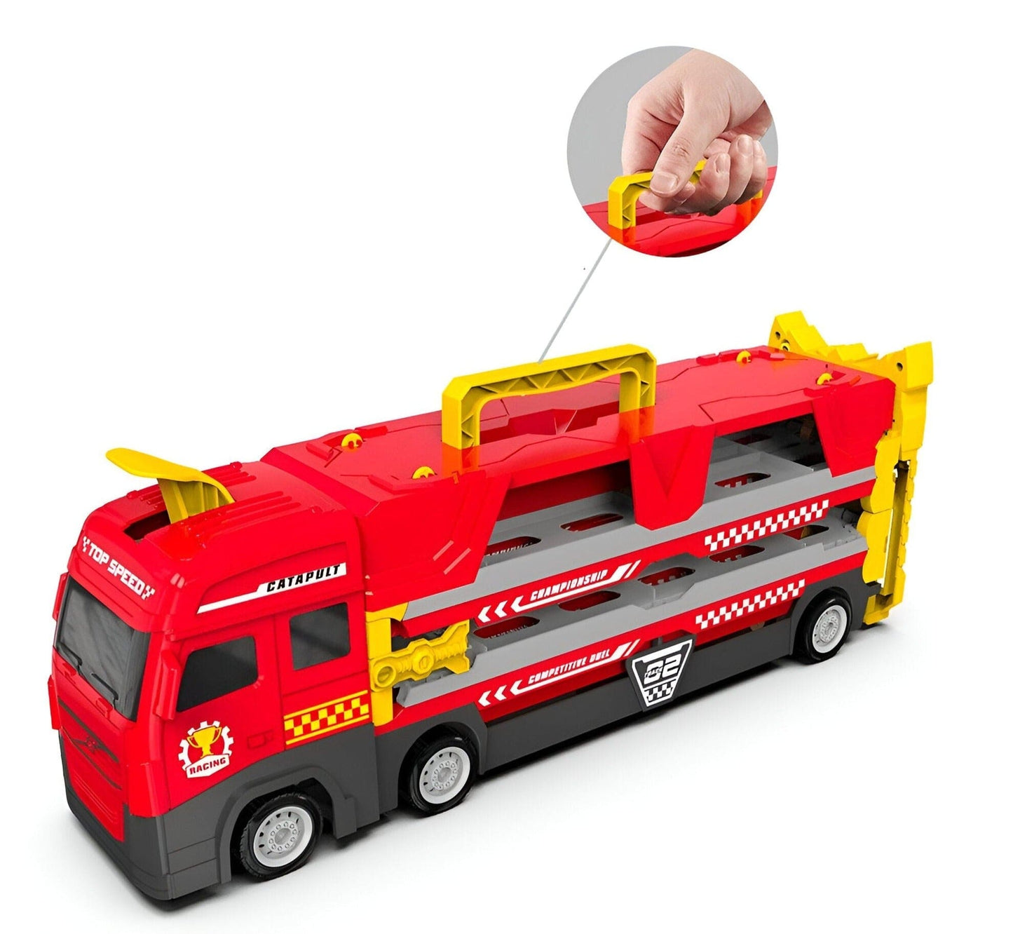 NitroLane - Camion da trasporto con pista da corsa integrata e diverse auto da corsa per bambini