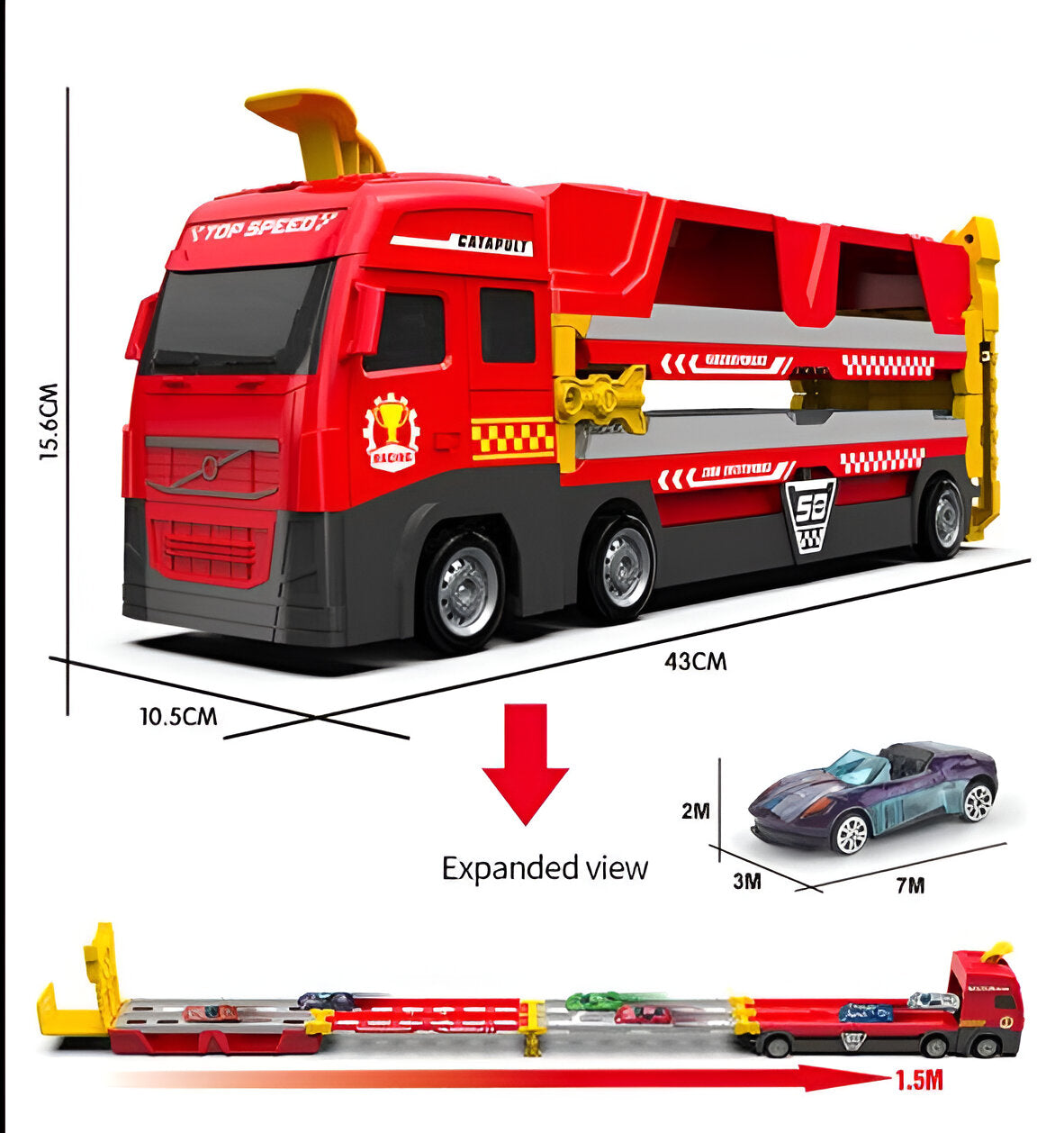 NitroLane - Camion da trasporto con pista da corsa integrata e diverse auto da corsa per bambini