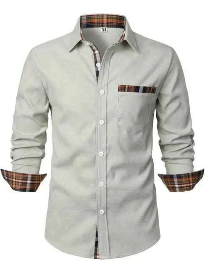 Camicia Slim Fit Moderna – Elegante camicia a maniche lunghe con dettagli a quadri e taschino per uomo