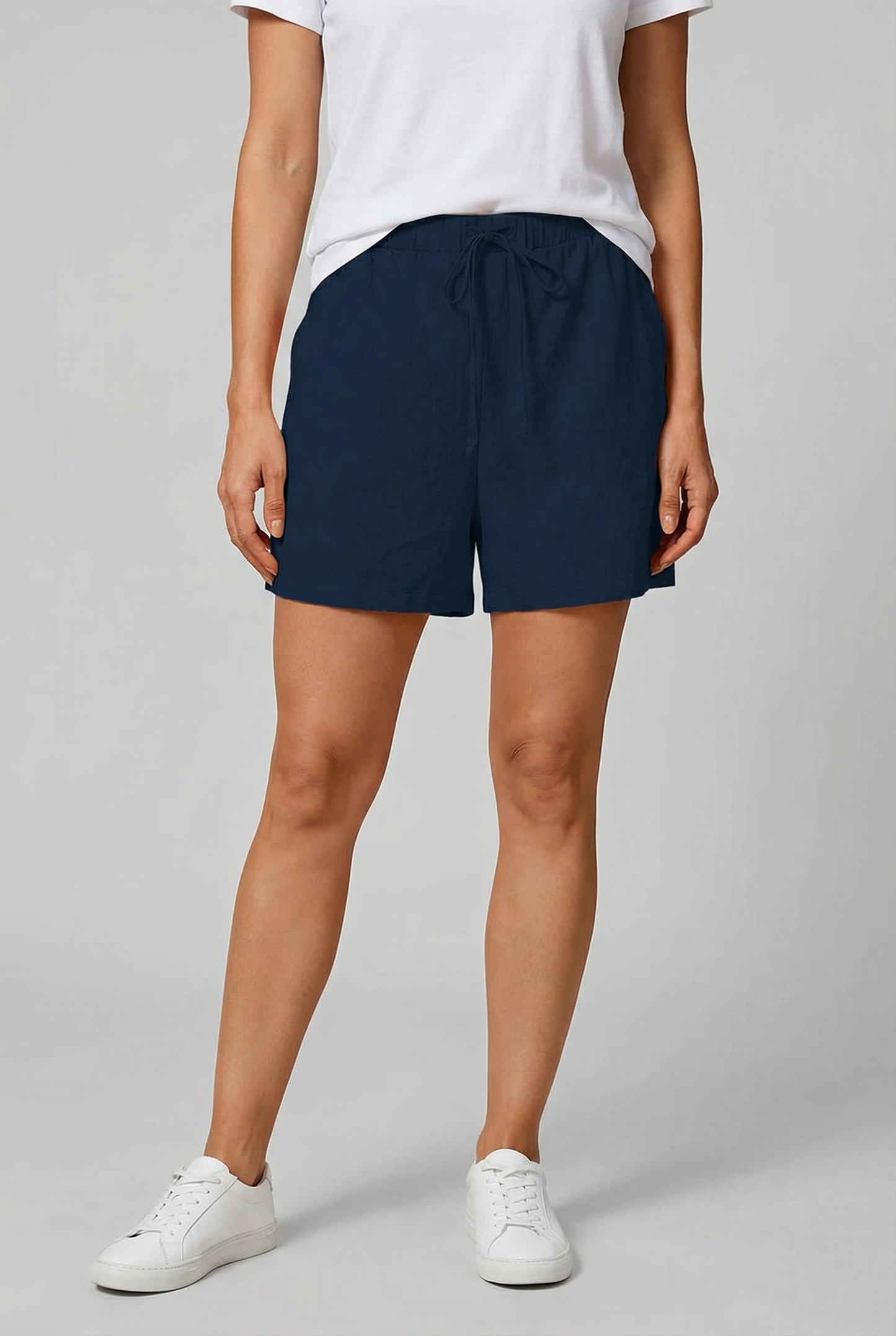 Pantaloni corti casual da donna con vita elastica e cordoncino – Pantaloni corti estivi leggeri con tasche