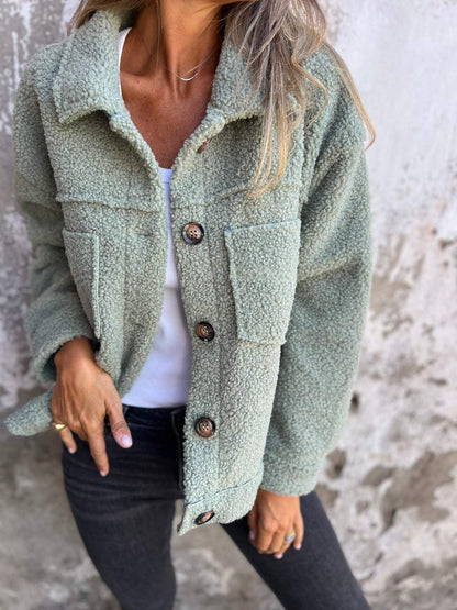 Ysaloria - Giacca Primaverile Corto e Confortevole in Morbido Teddy con Bottoni