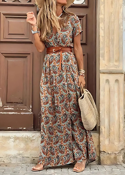 Séliviane - Maxidress Boho Leggero con Spacco Laterale e Cintura Abbinata