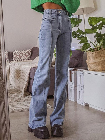 Moréa - Jeans a Zampa d'Elefante Stretch in Vita Alta per Donne con Patchwork di Due Stelle sulla Schiena