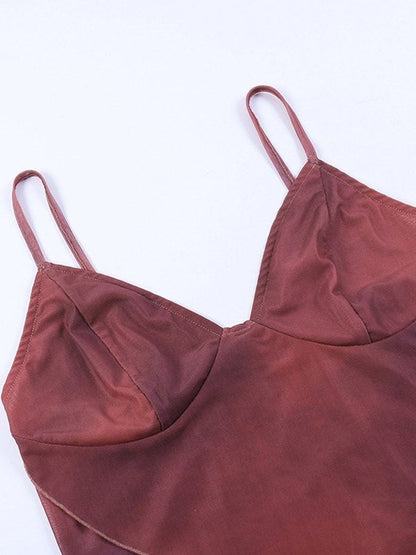 Vaïone - Top corto in mesh asimmetrico per donne con scollo a V e sottili spalline