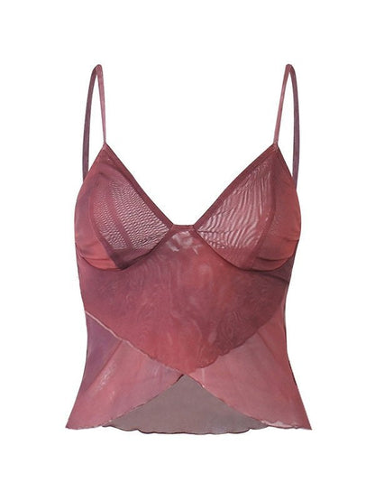 Vaïone - Top corto in mesh asimmetrico per donne con scollo a V e sottili spalline