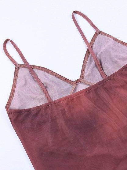Vaïone - Top corto in mesh asimmetrico per donne con scollo a V e sottili spalline
