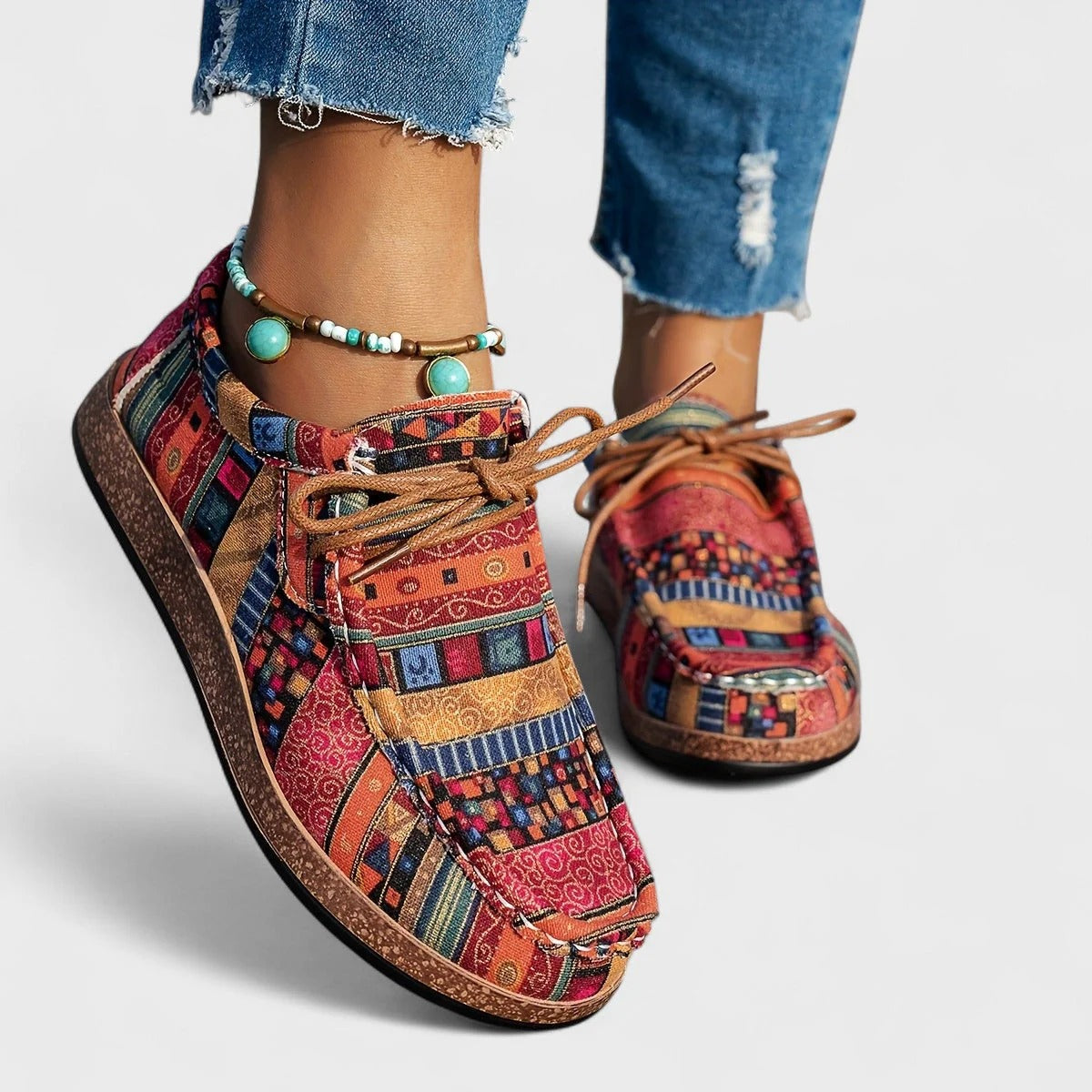 Scarpe da tempo libero comode con stampa Boho per donne – Scarpe stringate leggere per il quotidiano e i viaggi