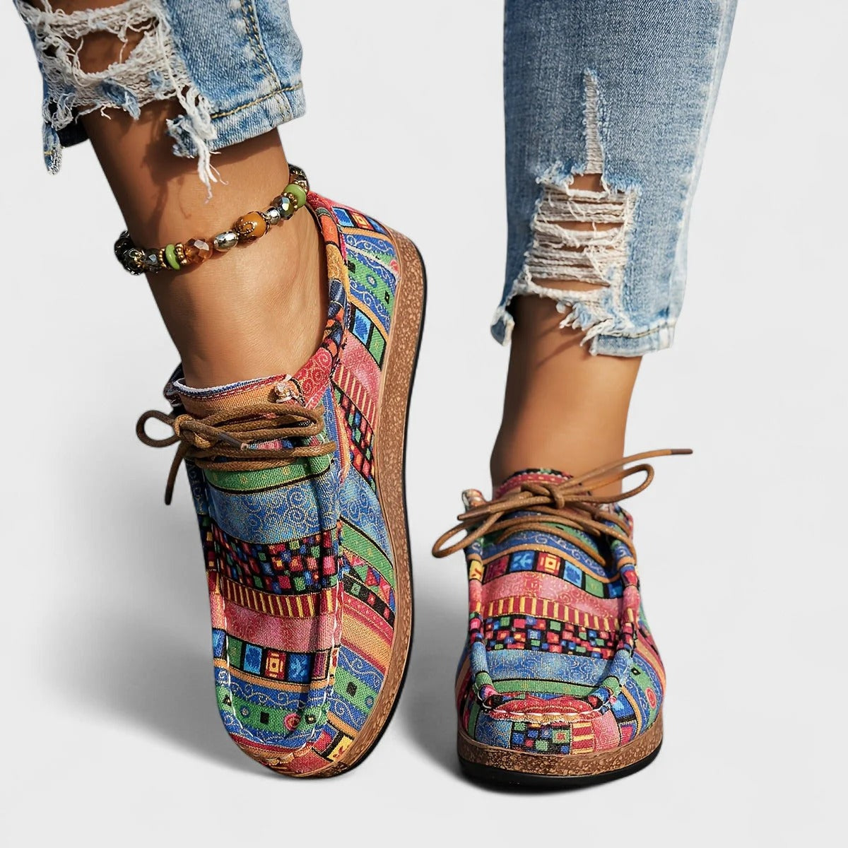 Scarpe da tempo libero comode con stampa Boho per donne – Scarpe stringate leggere per il quotidiano e i viaggi