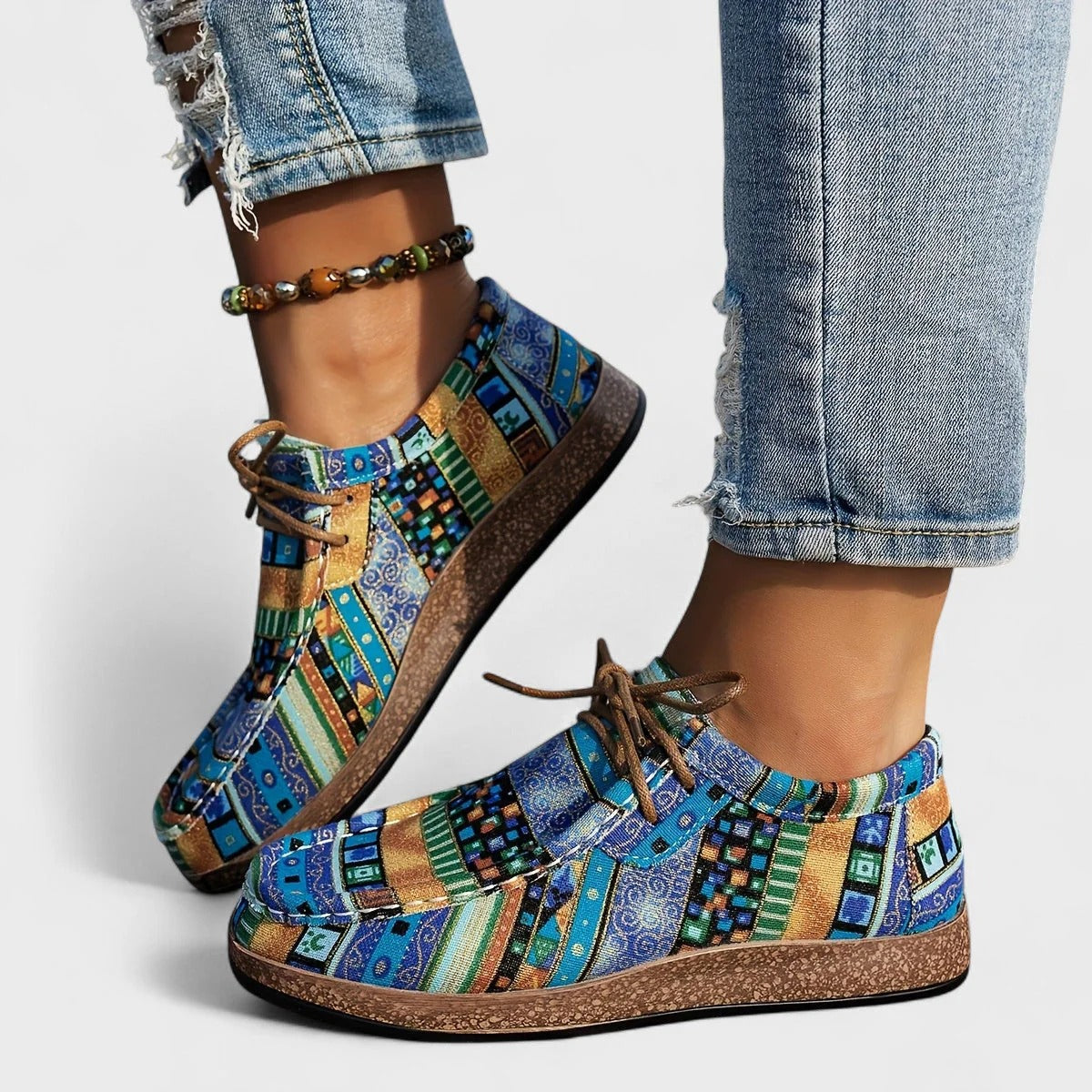 Scarpe da tempo libero comode con stampa Boho per donne – Scarpe stringate leggere per il quotidiano e i viaggi