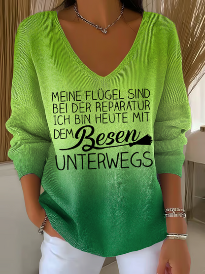 T-shirt casual con scollo a V e frase – T-shirt dichiarativa per donne