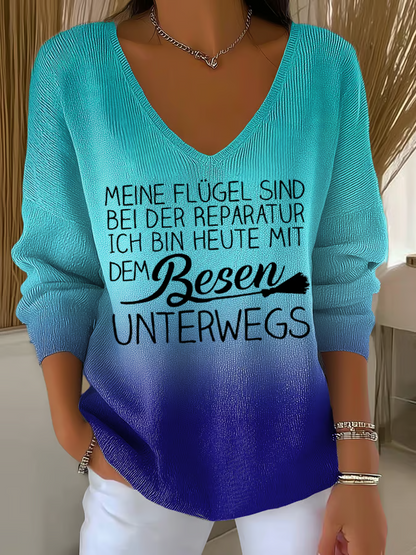 T-shirt casual con scollatura a V e frase – Maglietta dichiarativa per donne