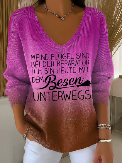 T-shirt casual con scollo a V e frase – T-shirt dichiarativa per donne