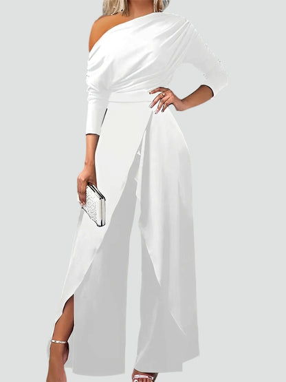 Elegante tuta da donna con design a spalla unica – Taglio fluido e alta spacco