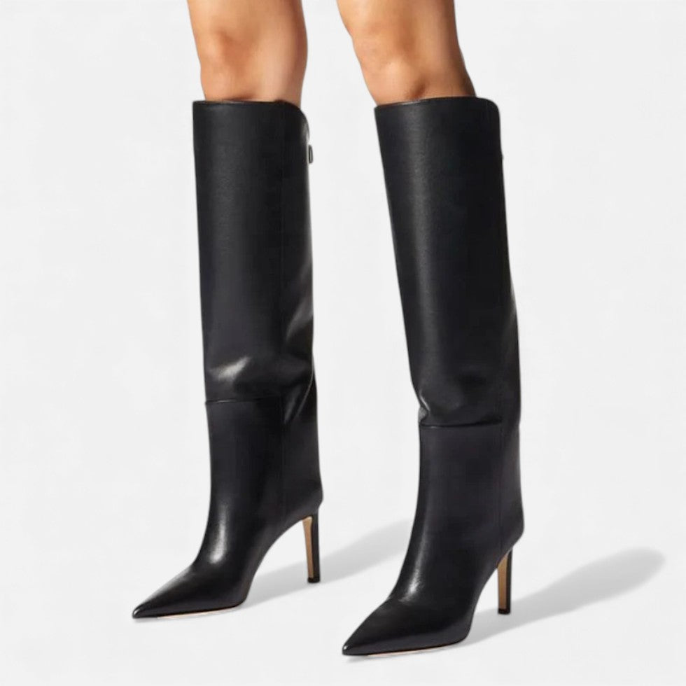 Aurivane - Eleganti Stivali Alti in Pelle con Tacco