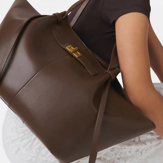 Avelys - Musthave Elegante Grande Shopper con Chiusura Dettaglio Color Oro