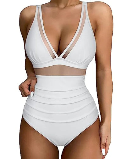 Costume da bagno elegante per donne con dettagli in rete – Scollo a V profondo e modellante
