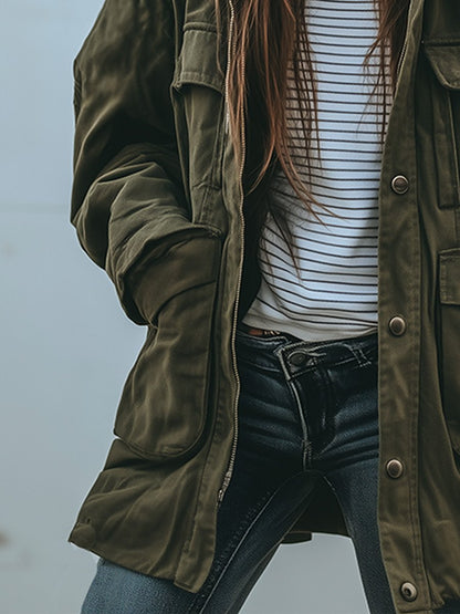Giacca Utility da Donna Casual in Stile Militare con Tasche e Vestibilità Comoda