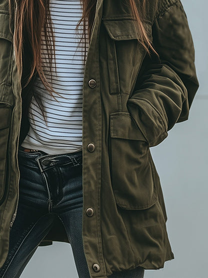 Giacca Utility da Donna Casual in Stile Militare con Tasche e Vestibilità Comoda