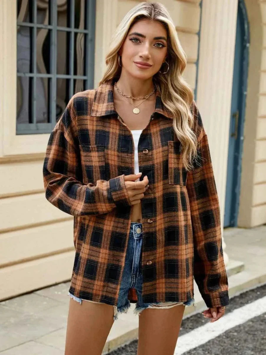 Giacca a camicia a quadri per donna – Giacca in flanella casual dallo stile rilassato