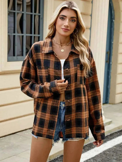 Giacca a camicia a quadri per donna – Giacca in flanella casual dallo stile rilassato