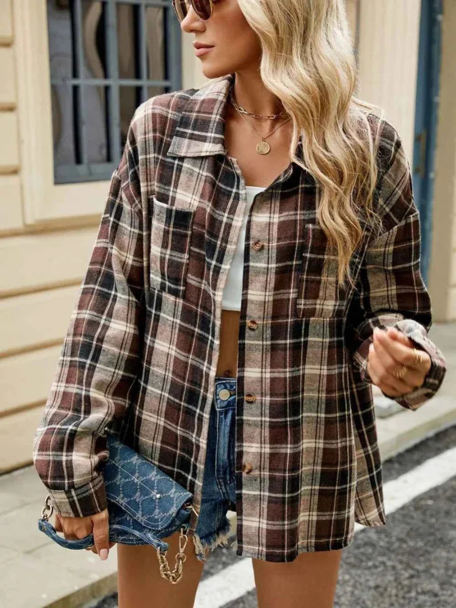 Giacca a camicia a quadri per donna – Giacca in flanella casual dallo stile rilassato