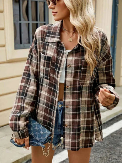 Giacca a camicia a quadri per donna – Giacca in flanella casual dallo stile rilassato