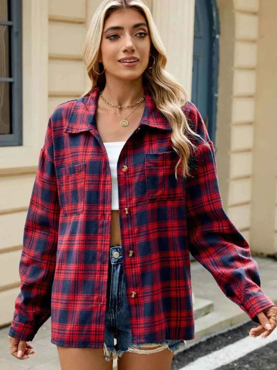 Giacca a camicia a quadri per donna – Giacca in flanella casual dallo stile rilassato