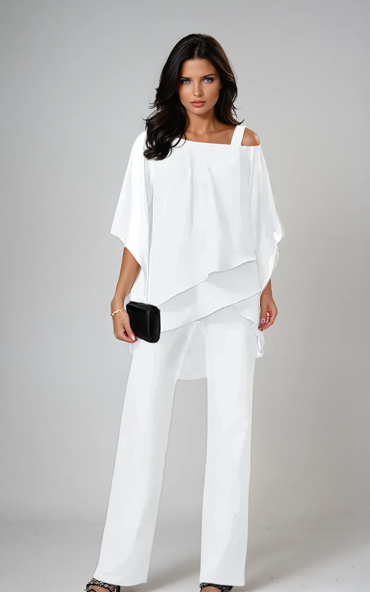 Elegante set di due pezzi con top in chiffon e pantaloni a gamba larga – Outfit casual per donne