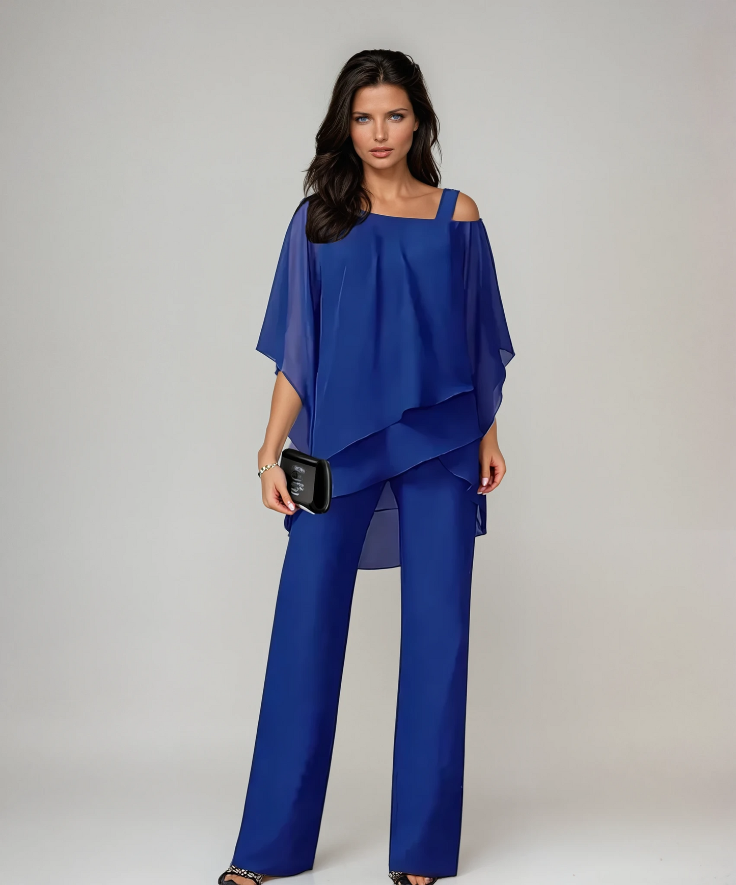 Elegante set di due pezzi con top in chiffon e pantaloni a gamba larga – Outfit casual per donne