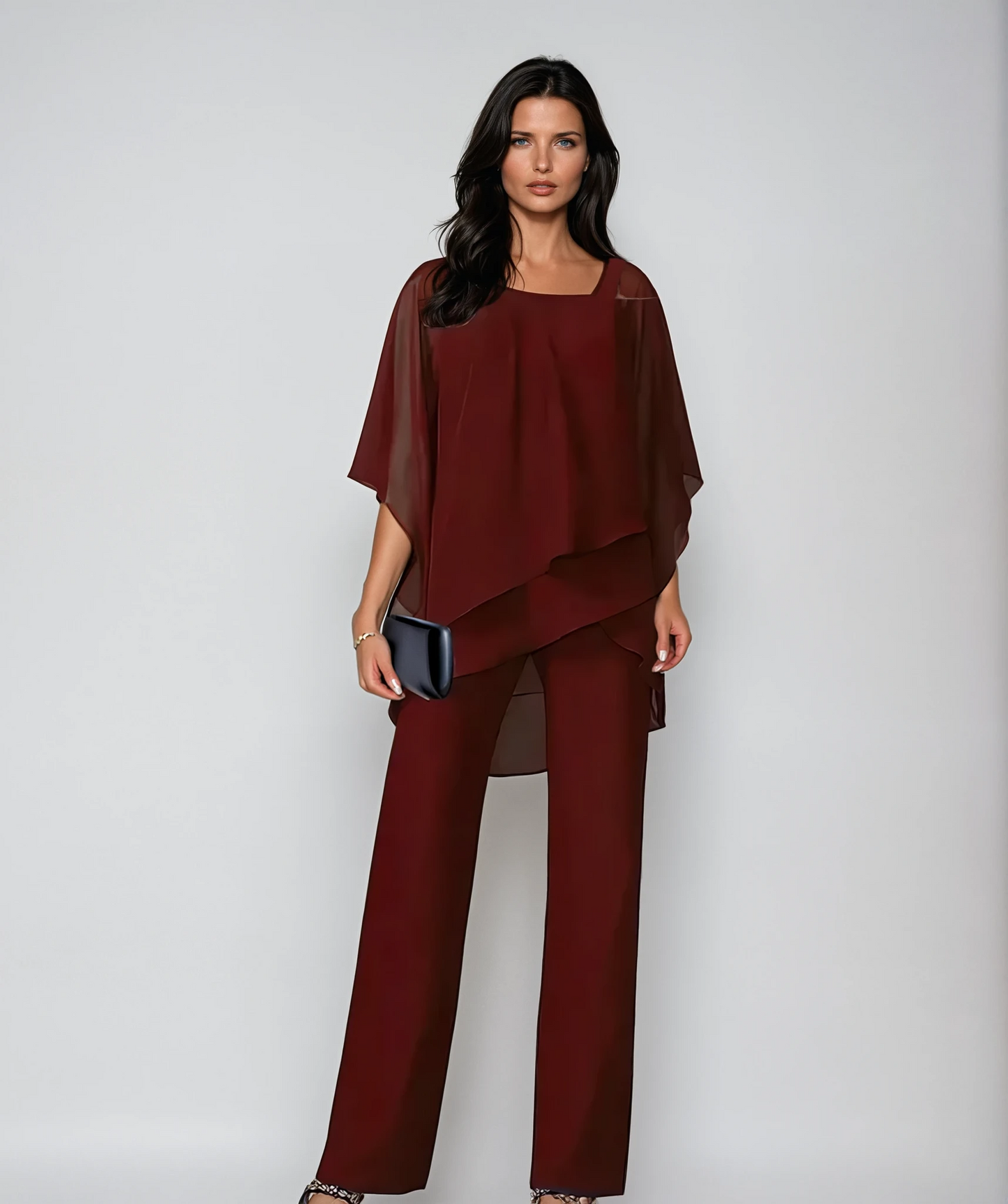 Elegante set di due pezzi con top in chiffon e pantaloni a gamba larga – Outfit casual per donne