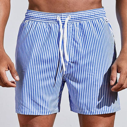 Costume da bagno da uomo con strisce – Pantaloni da bagno a asciugatura rapida con cordoncino e stile estivo