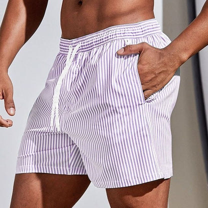 Costume da bagno da uomo con strisce – Pantaloni da bagno a asciugatura rapida con cordoncino e stile estivo