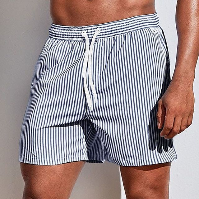 Costume da bagno da uomo con strisce – Pantaloni da bagno a asciugatura rapida con cordoncino e stile estivo