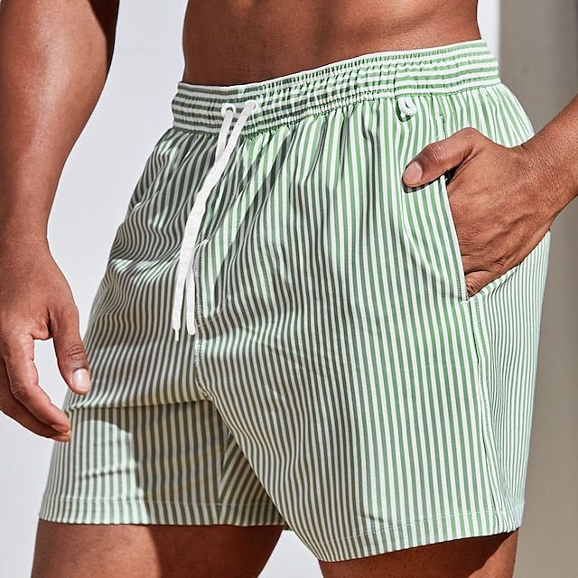 Costume da bagno da uomo con strisce – Pantaloni da bagno a asciugatura rapida con cordoncino e stile estivo