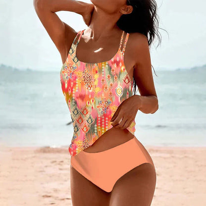 Tankini modellante per donne – Costume da bagno a due pezzi con stampa Boho