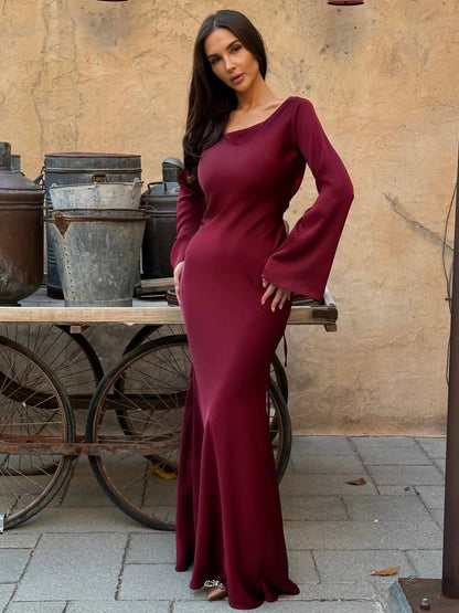 Elegante Maxidress con maniche a campana – Abito da sera aderente per donne