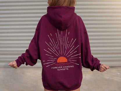 Hoodie Oversize con Stampa Sul Retro – Felpa con Cappuccio dallo Stile Casual al Tramonto per Donne