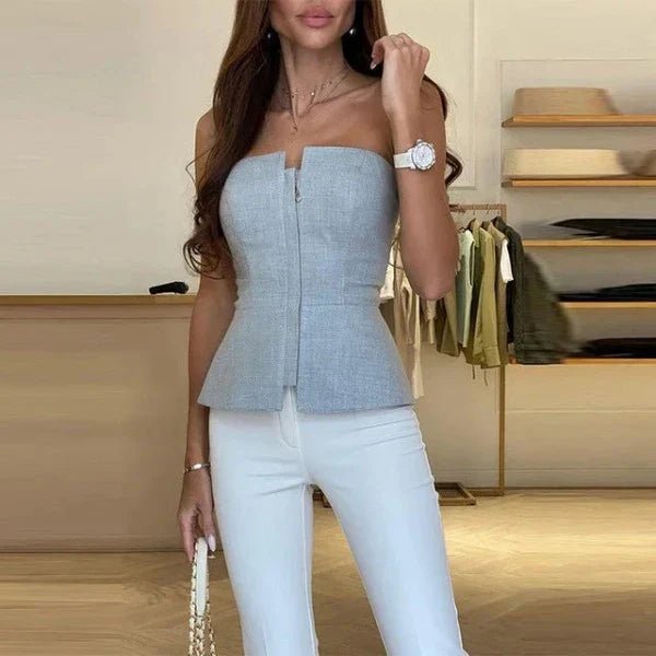 Elegante Top Corsetto con Zip – Top a Bandeau Scollo per Donna