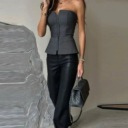 Elegante Top Corsetto con Zip – Top a Bandeau Scollo per Donna