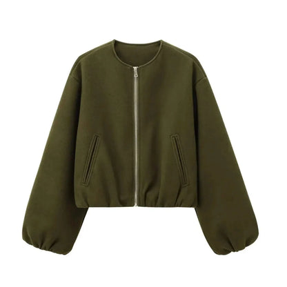 Giacca bomber corta oversize con maniche a palloncino – Giacca moderna da donna per la transizione