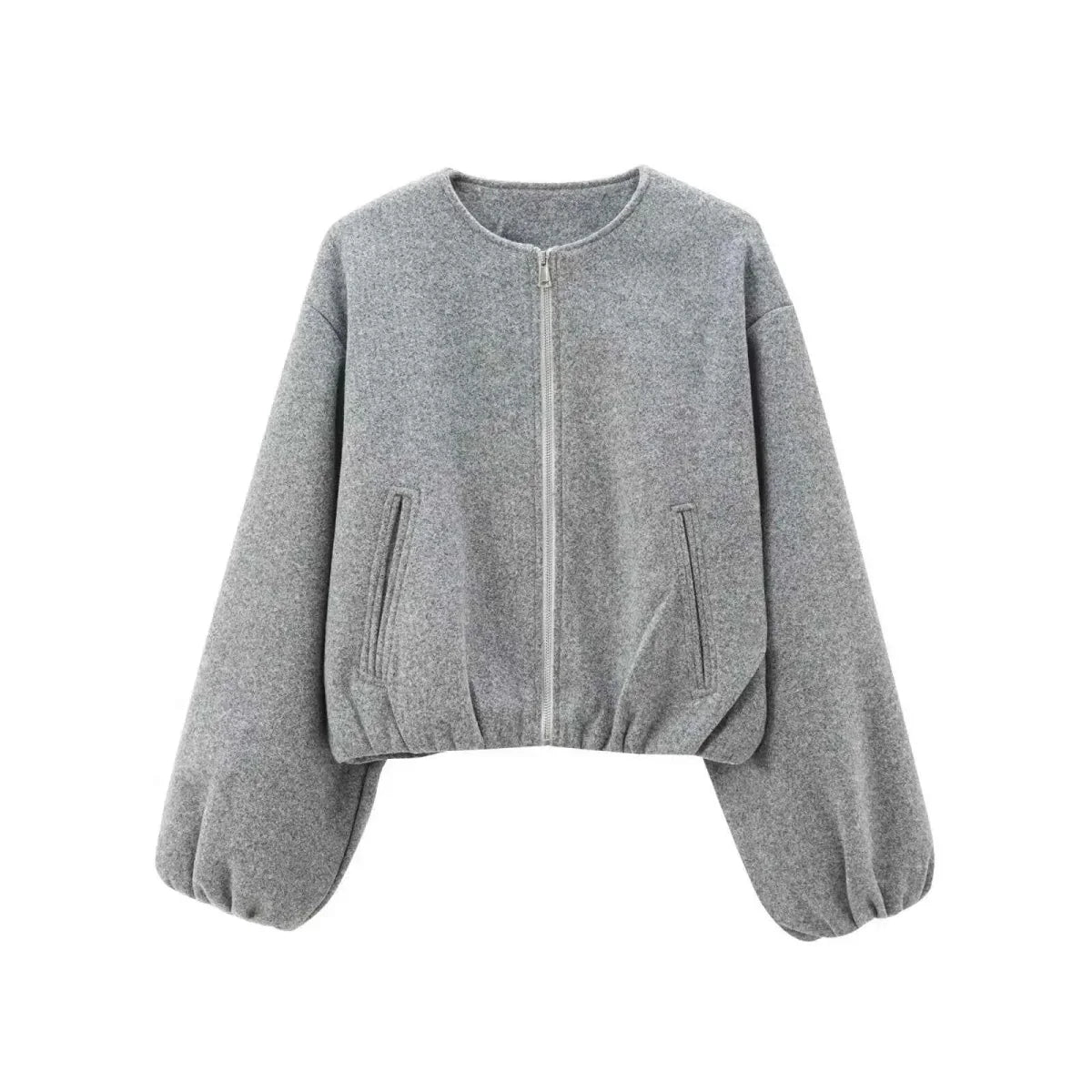 Giacca bomber corta oversize con maniche a palloncino – Giacca moderna da donna per la transizione