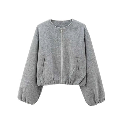 Giacca bomber corta oversize con maniche a palloncino – Giacca moderna da donna per la transizione
