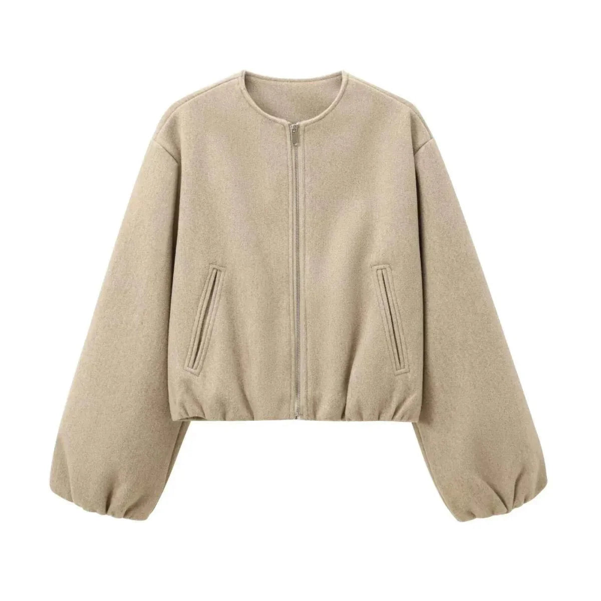 Giacca bomber corta oversize con maniche a palloncino – Giacca moderna da donna per la transizione